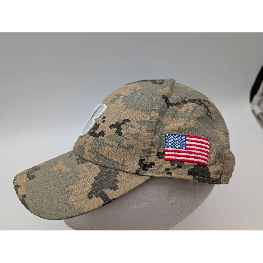 Bridgestone Golf Hat Men Digital Camo Ripstop Snapback American Flag Patch Brown